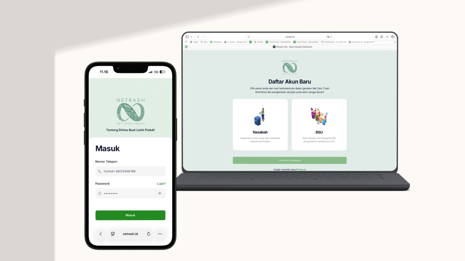 Dokumentasi: Aplikasi Netrash yang dapat diakses melalui https://netrash.id/